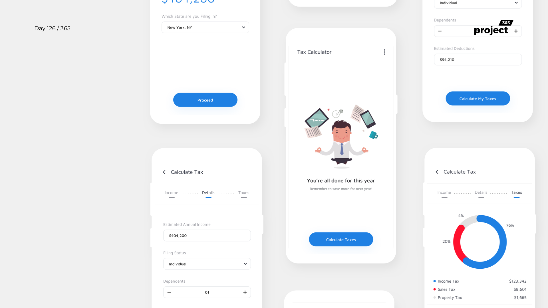 Day 126 Federal Tax Calculator App Concept Project365