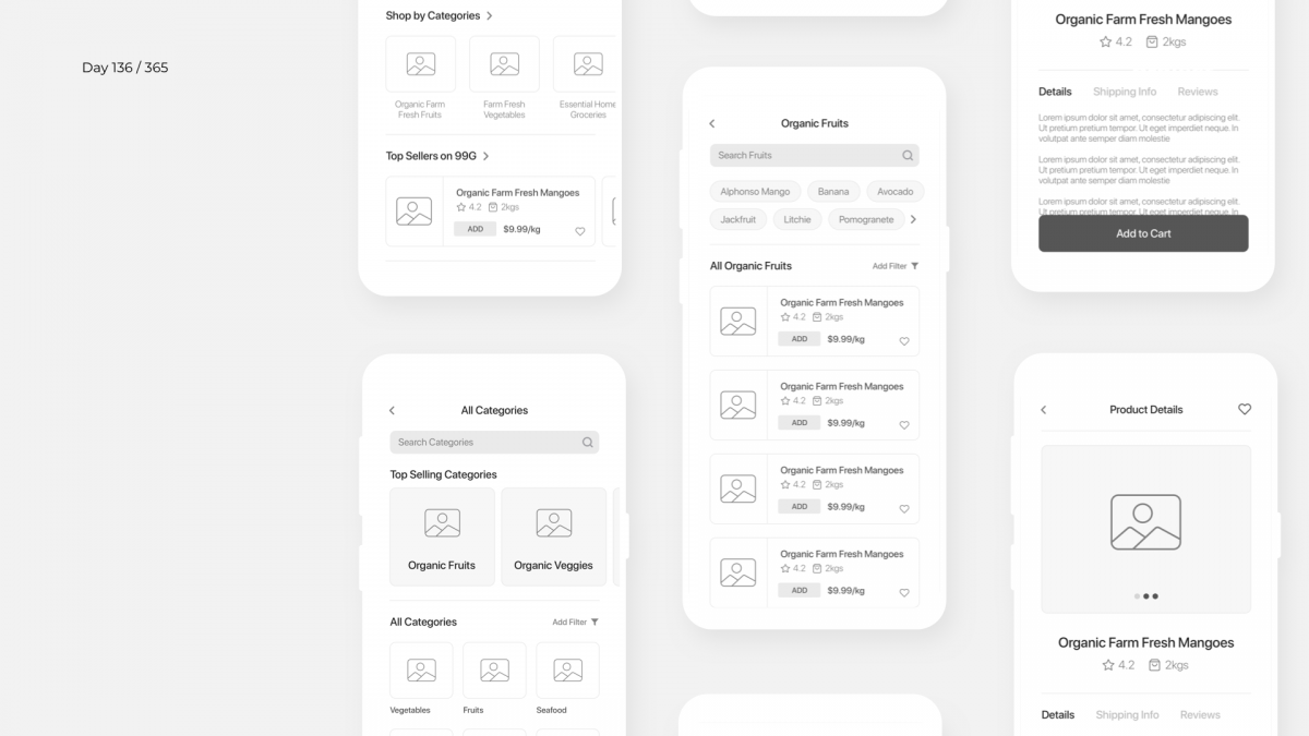 Day 136 – Organic Grocery Shopping App Wireframe