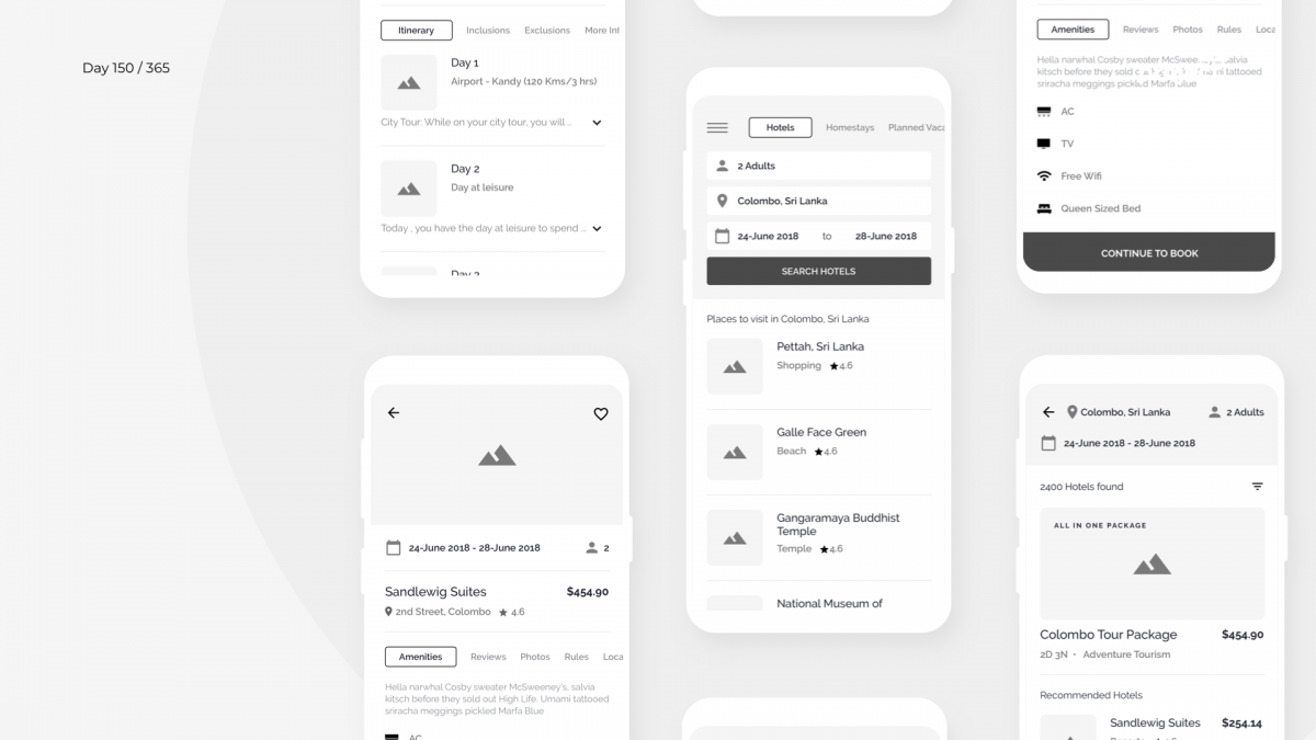 Day 150 – Hotels & Tours App Wireframe Concept