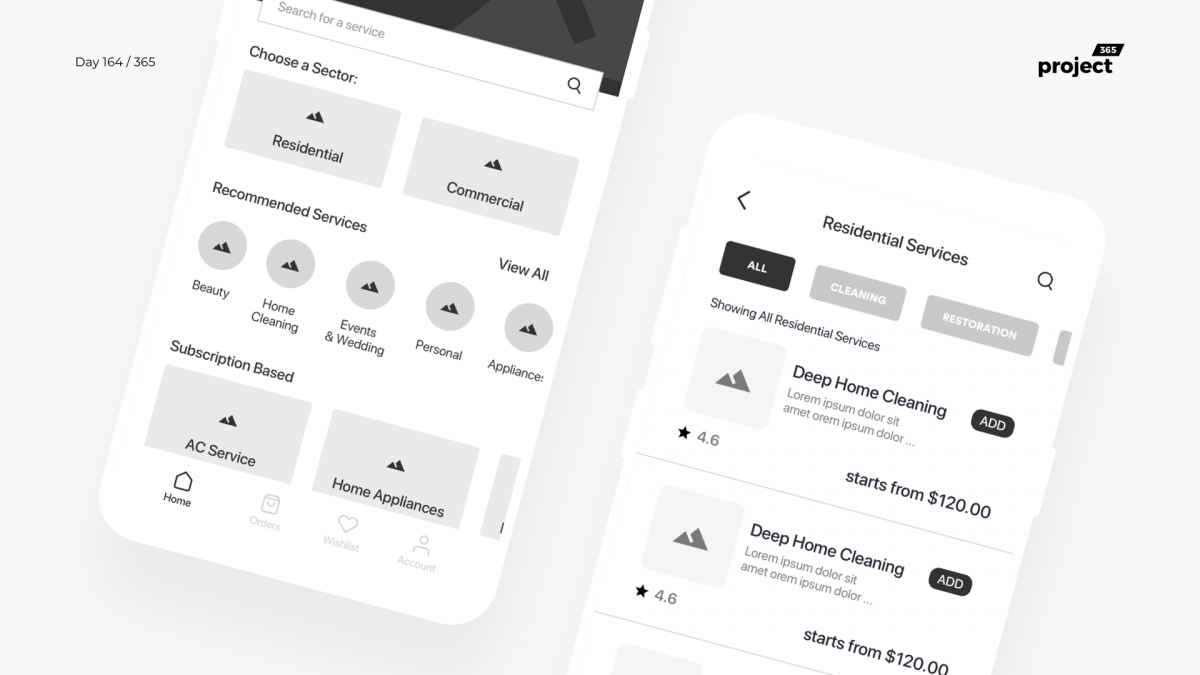 Day 164 – Home Services App Wireframe