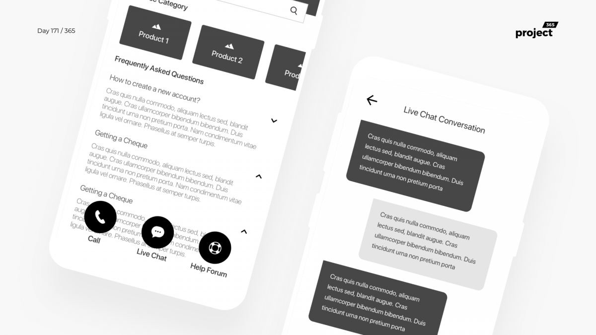 Day 171 – Support Centre Mobile App Wireframe