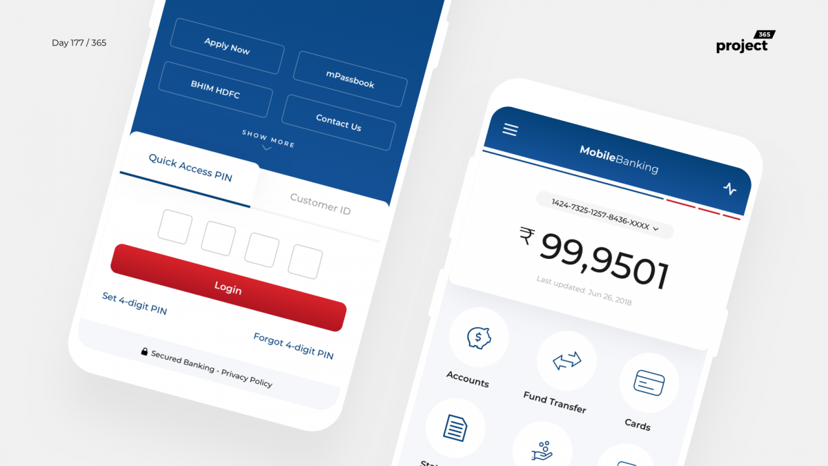 Day 177 – HDFC MobileBanking App – Redesign Concept