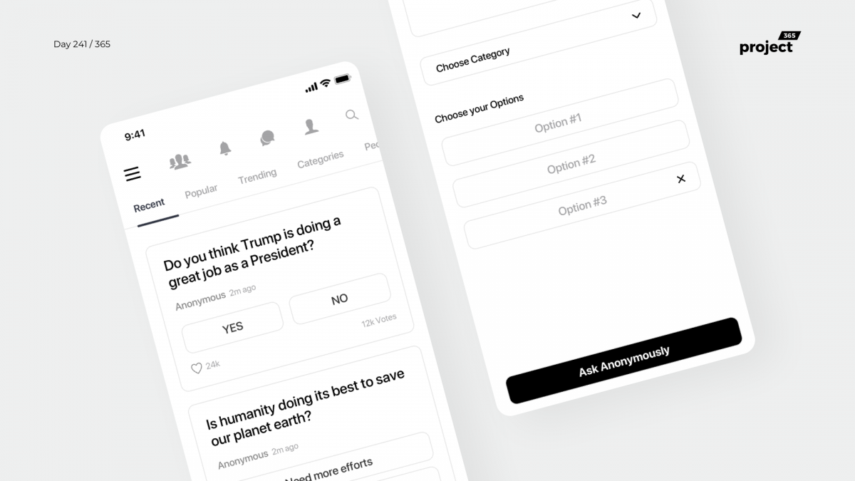 Day 241 – Anonymous Questions/Polls App – Wireframe