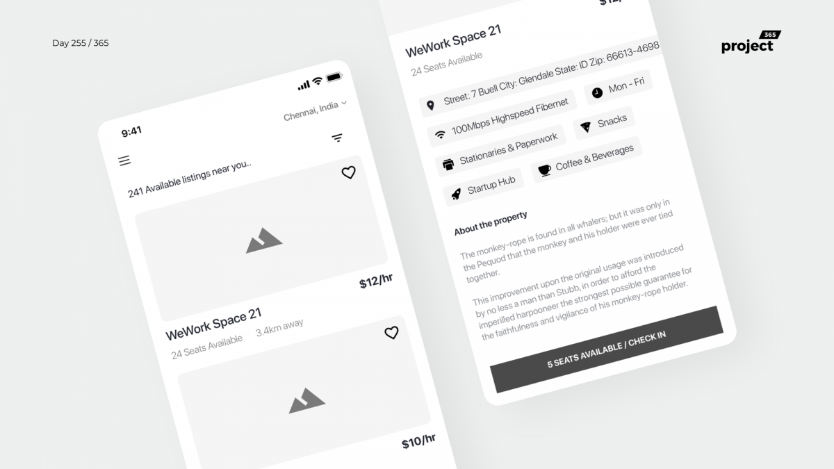 Day 255 – Coworking Space Booking App Wireframe