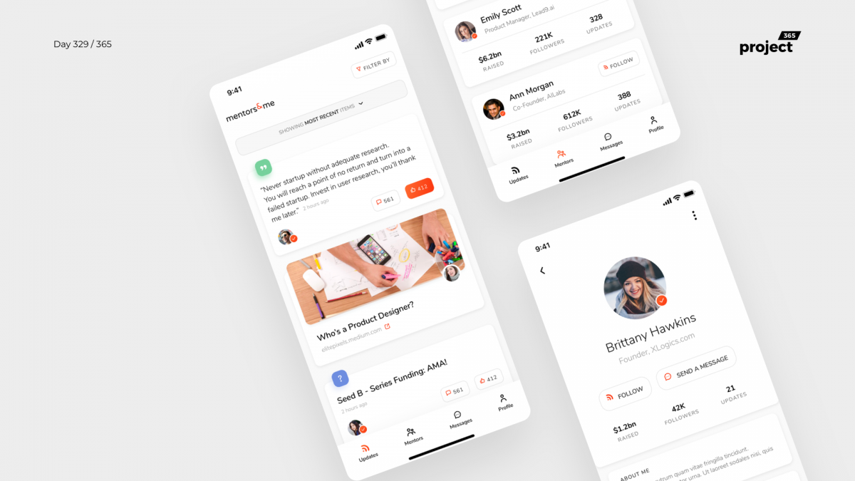 Day 329 – Startup Mentors/Founders Social App Concept